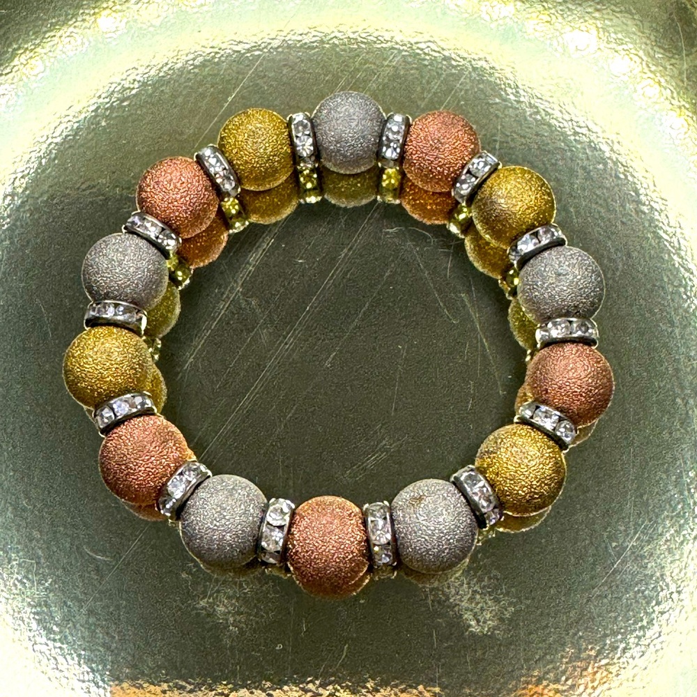 Mixed metal and crystal beaded stretch bracelet
